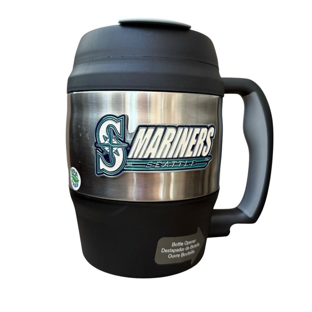 Seattle Mariners Insulated Macho Travel Mug with Handle and Bottle Opener New